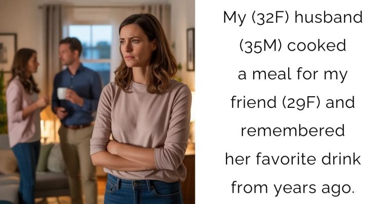 My (32F) husband (35M) cooked a meal for my friend (29F) and remembered her favorite drink from years ago.
