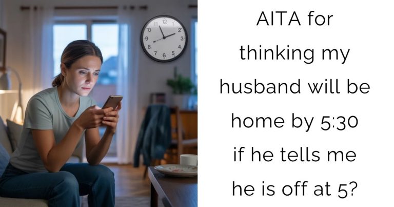 AITA for thinking my husband will be home by 5:30 if he tells me he is off at 5?