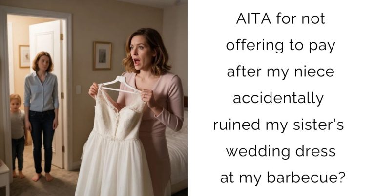 AITA for not offering to pay after my niece accidentally ruined my sister’s wedding dress at my barbecue?