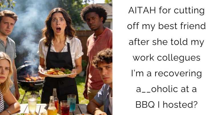 AITAH for cutting off my best friend after she told my work collegues I’m a recovering a__oholic at a BBQ I hosted?