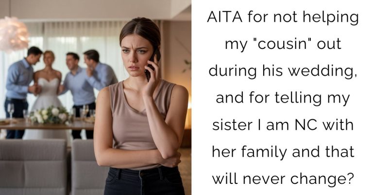 AITA for not helping my “cousin” out during his wedding, and for telling my sister I am NC with her family and that will never change?