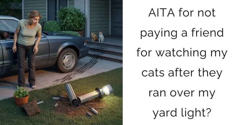 AITA for not paying a friend for watching my cats after they ran over my yard light?