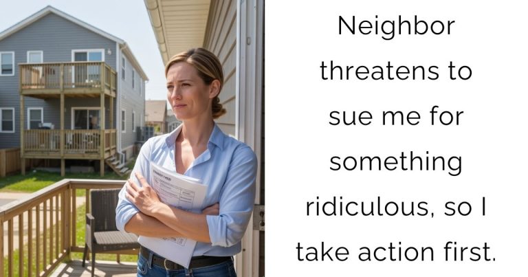 Neighbor threatens to sue me for something ridiculous, so I take action first.
