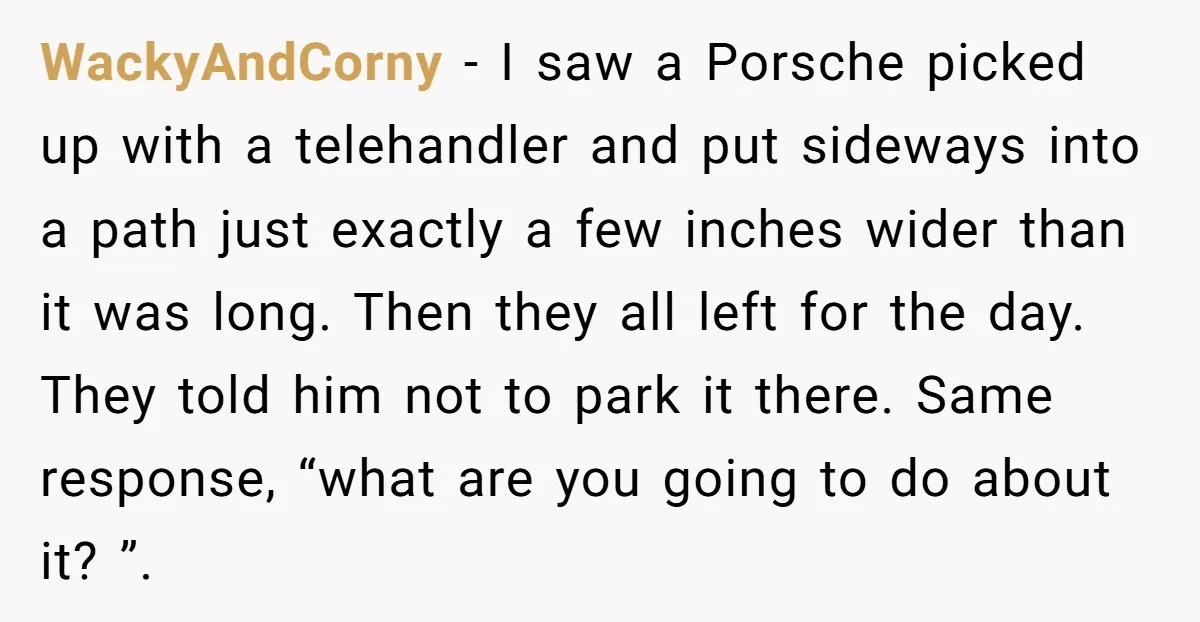 WackyAndCorny − I saw a Porsche picked up with a telehandler and put sideways into a path just exactly a few inches wider than it was long. Then they all...