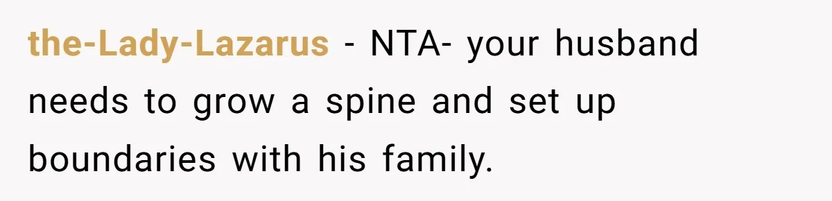 the-Lady-Lazarus − NTA- your husband needs to grow a spine and set up boundaries with his family.