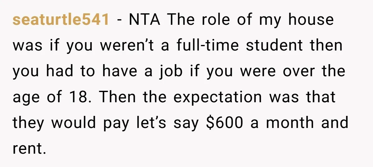 seaturtle541 − NTA The role of my house was if you weren’t a full-time student then you had to have a job if you were over the age of 18....