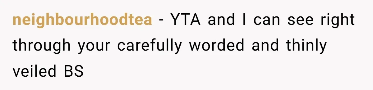 neighbourhoodtea − YTA and I can see right through your carefully worded and thinly veiled BS