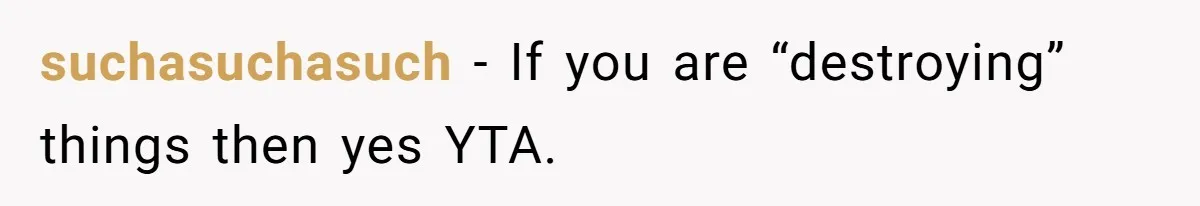 suchasuchasuch − If you are “destroying” things then yes YTA.