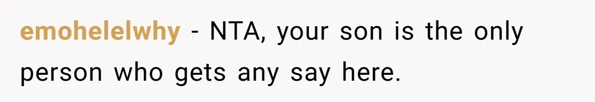 emohelelwhy − NTA, your son is the only person who gets any say here.