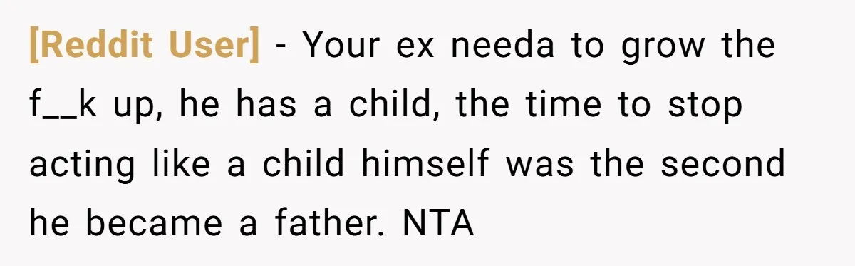 [Reddit User] − Your ex needa to grow the f__k up, he has a child, the time to stop acting like a child himself was the second he became a...