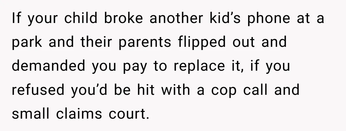 If your child broke another kid’s phone at a park and their parents flipped out and demanded you pay to replace it, if you refused you’d be hit with a...
