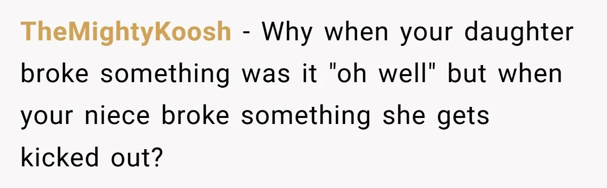 TheMightyKoosh − Why when your daughter broke something was it "oh well" but when your niece broke something she gets kicked out?