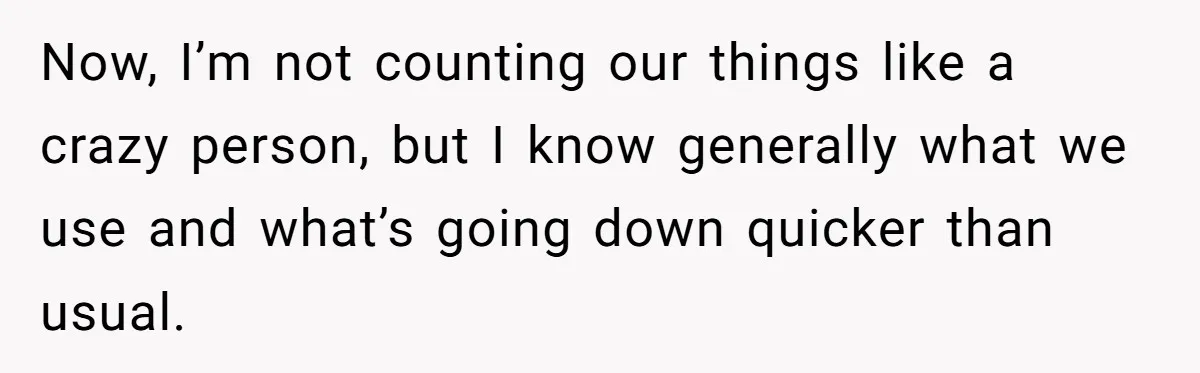 Now, I’m not counting our things like a crazy person, but I know generally what we use and what’s going down quicker than usual.