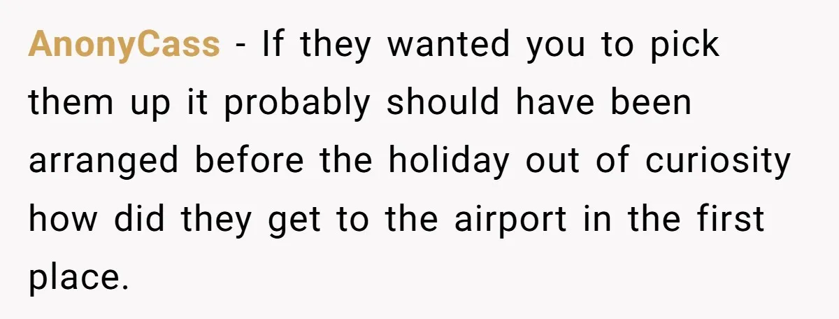 AnonyCass − If they wanted you to pick them up it probably should have been arranged before the holiday out of curiosity how did they get to the airport in...