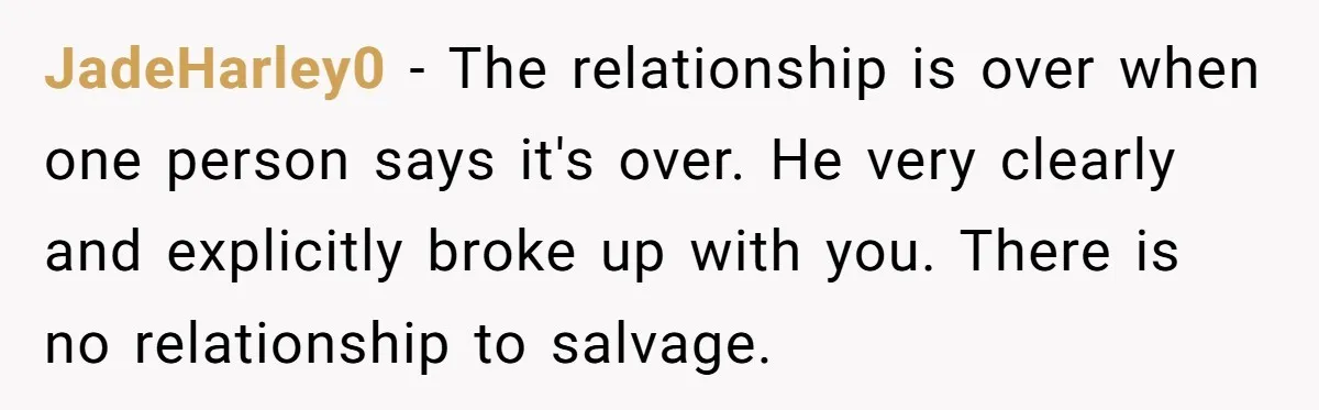 JadeHarley0 − The relationship is over when one person says it's over. He very clearly and explicitly broke up with you. There is no relationship to salvage.