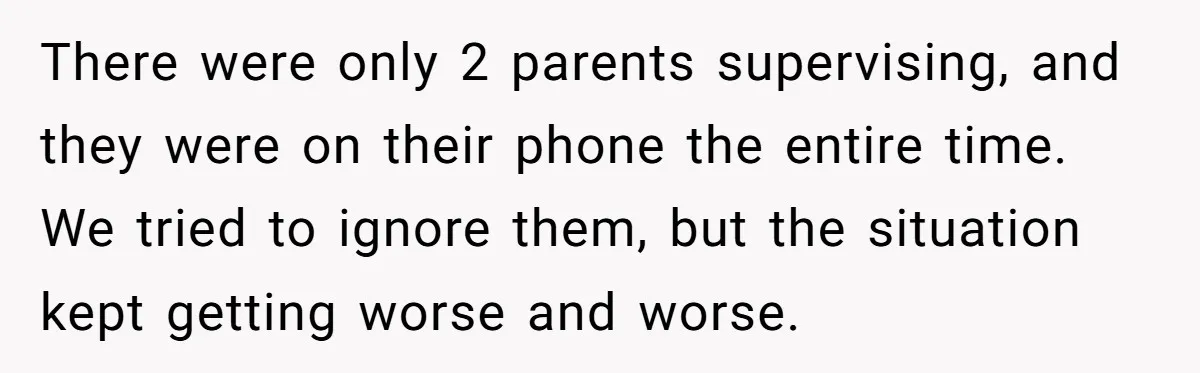 There were only 2 parents supervising, and they were on their phone the entire time. We tried to ignore them, but the situation kept getting worse and worse.