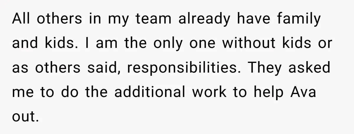 All others in my team already have family and kids. I am the only one without kids or as others said, responsibilities. They asked me to do the additional work...