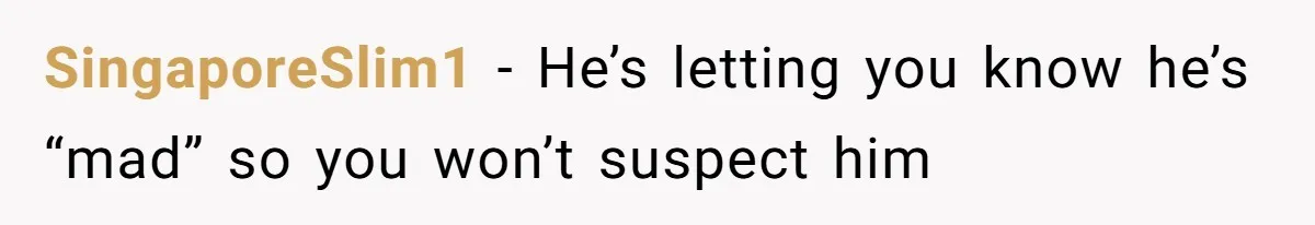 SingaporeSlim1 − He’s letting you know he’s “mad” so you won’t suspect him