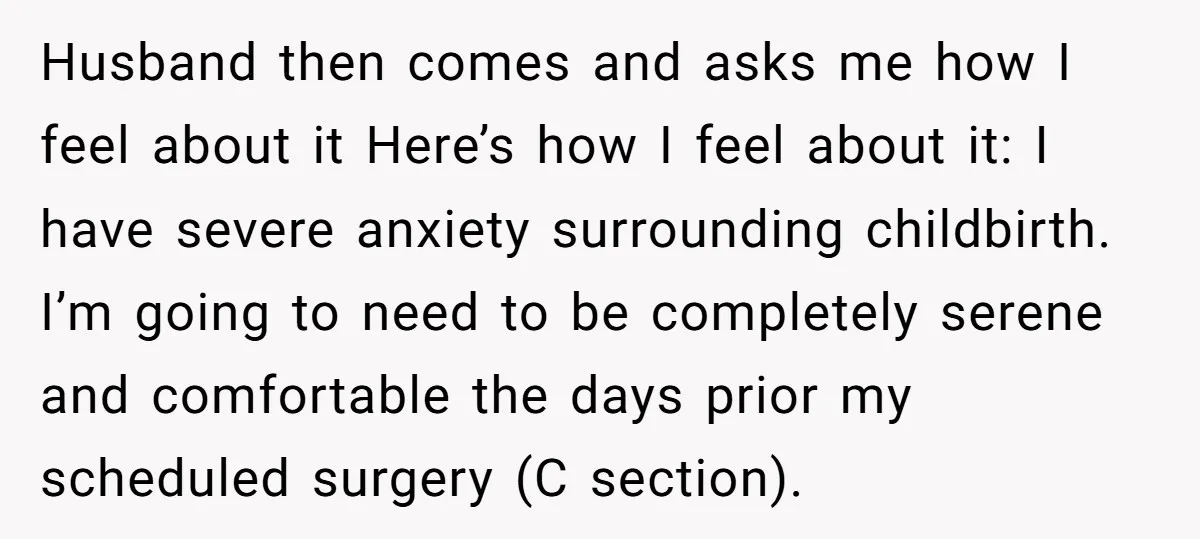 Husband then comes and asks me how I feel about it Here’s how I feel about it: I have severe anxiety surrounding childbirth. I’m going to need to be completely...