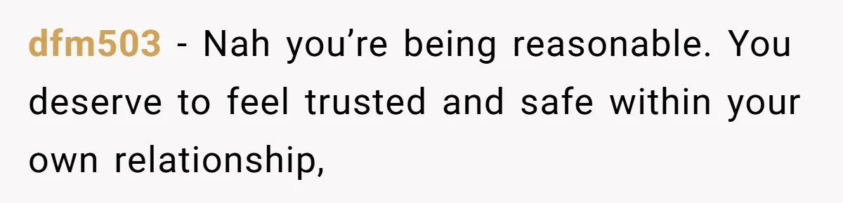 dfm503 − Nah you’re being reasonable. You deserve to feel trusted and safe within your own relationship,