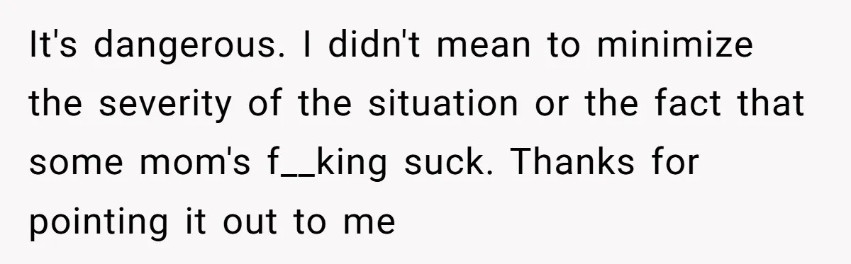 It's dangerous. I didn't mean to minimize the severity of the situation or the fact that some mom's f__king suck. Thanks for pointing it out to me