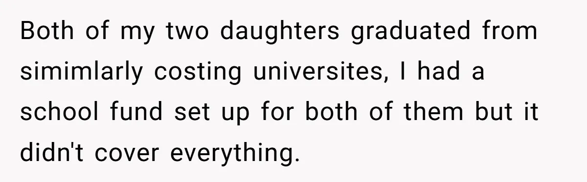 Both of my two daughters graduated from simimlarly costing universites, I had a school fund set up for both of them but it didn't cover everything.
