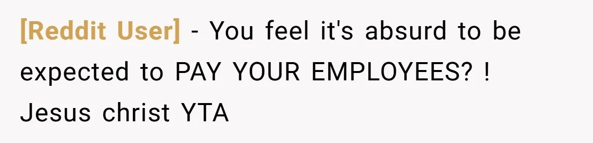 [Reddit User] − You feel it's absurd to be expected to PAY YOUR EMPLOYEES? ! Jesus christ YTA