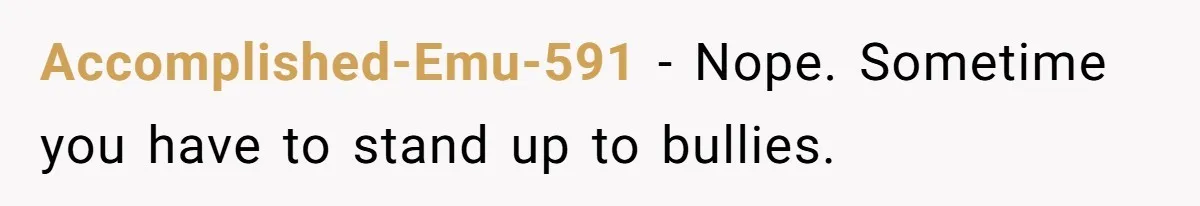 Accomplished-Emu-591 - Nope. Sometime you have to stand up to bullies.