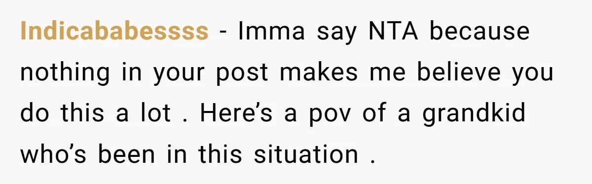 Indicababessss - Imma say NTA because nothing in your post makes me believe you do this a lot . Here’s a pov of a grandkid who’s been in this situation...