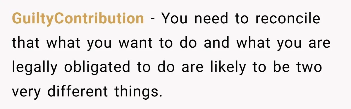 GuiltyContribution − You need to reconcile that what you want to do and what you are legally obligated to do are likely to be two very different things.