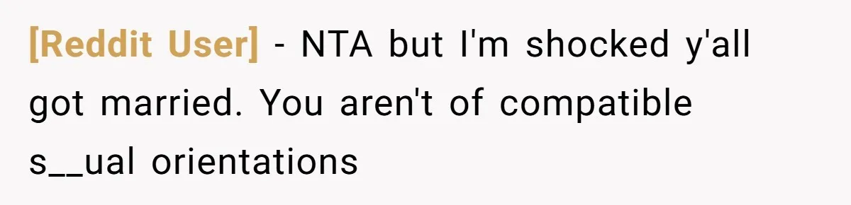 [Reddit User] − NTA but I'm shocked y'all got married. You aren't of compatible s__ual orientations