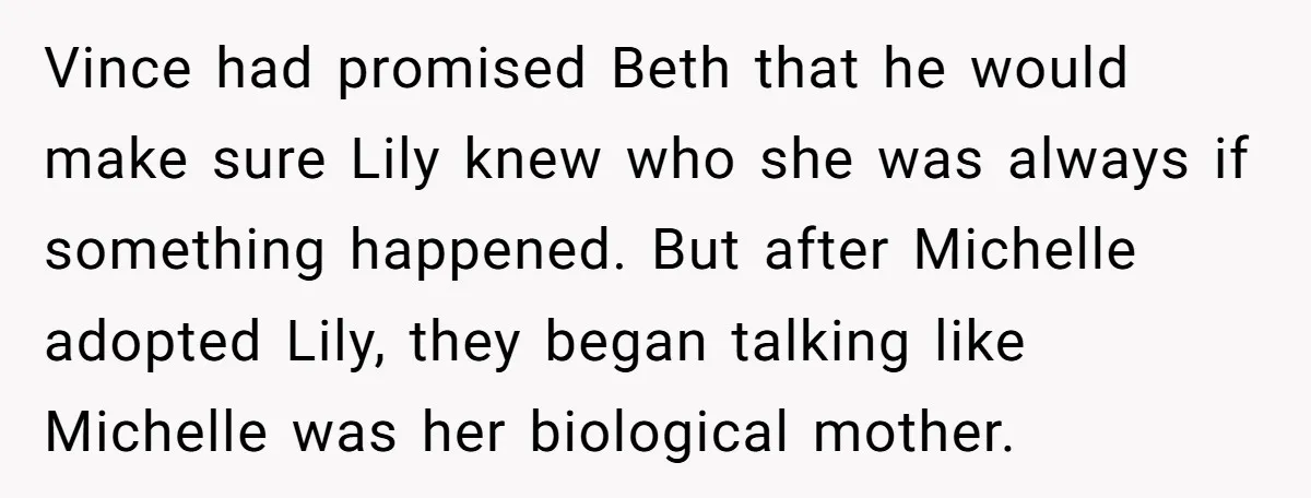 Vince had promised Beth that he would make sure Lily knew who she was always if something happened. But after Michelle adopted Lily, they began talking like Michelle was her...