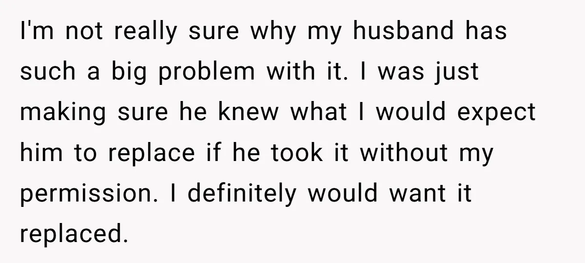 I'm not really sure why my husband has such a big problem with it. I was just making sure he knew what I would expect him to replace if he...