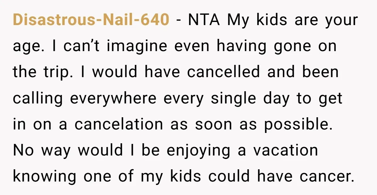 Disastrous-Nail-640 - NTA My kids are your age. I can’t imagine even having gone on the trip. I would have cancelled and been calling everywhere every single day to get...
