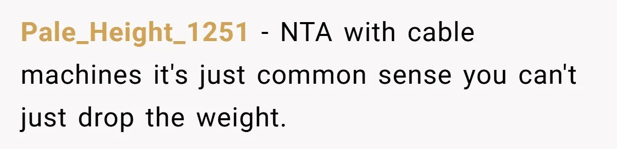 Pale_Height_1251 - NTA with cable machines it's just common sense you can't just drop the weight.