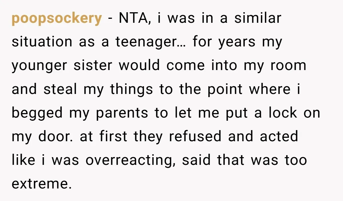 poopsockery − NTA, i was in a similar situation as a teenager… for years my younger sister would come into my room and steal my things to the point where...