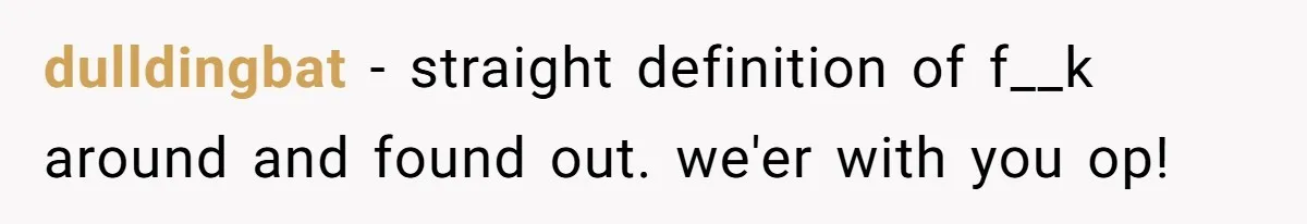 dulldingbat − straight definition of f__k around and found out. we'er with you op!