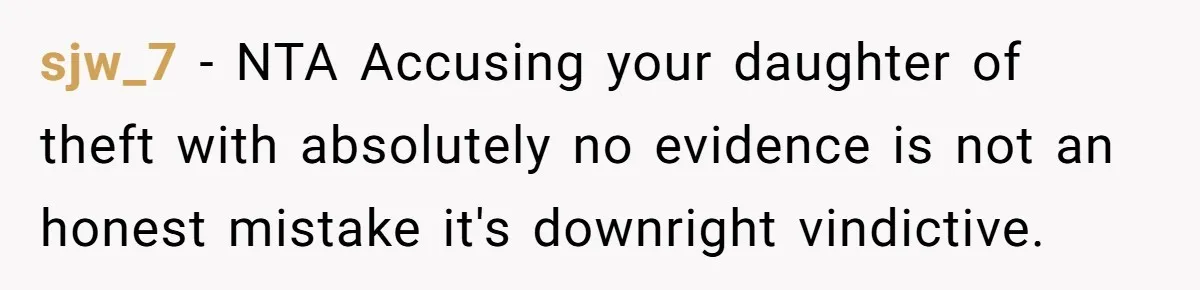 sjw_7 − NTA Accusing your daughter of theft with absolutely no evidence is not an honest mistake it's downright vindictive.