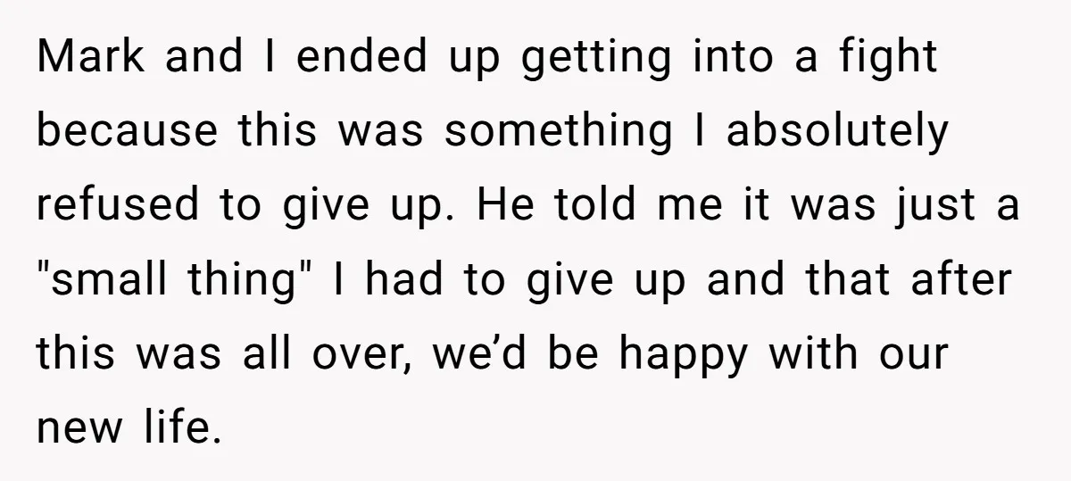 Mark and I ended up getting into a fight because this was something I absolutely refused to give up. He told me it was just a "small thing" I had...