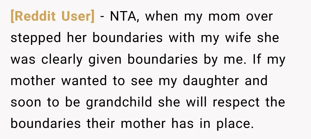 [Reddit User] − NTA, when my mom over stepped her boundaries with my wife she was clearly given boundaries by me. If my mother wanted to see my daughter and...