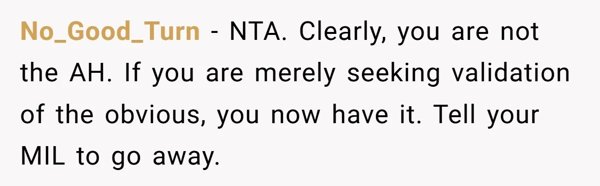 No_Good_Turn − NTA. Clearly, you are not the AH. If you are merely seeking validation of the obvious, you now have it. Tell your MIL to go away.