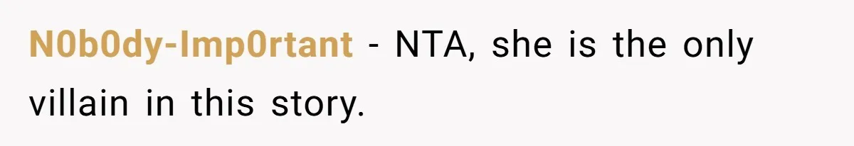N0b0dy-Imp0rtant - NTA, she is the only villain in this story.