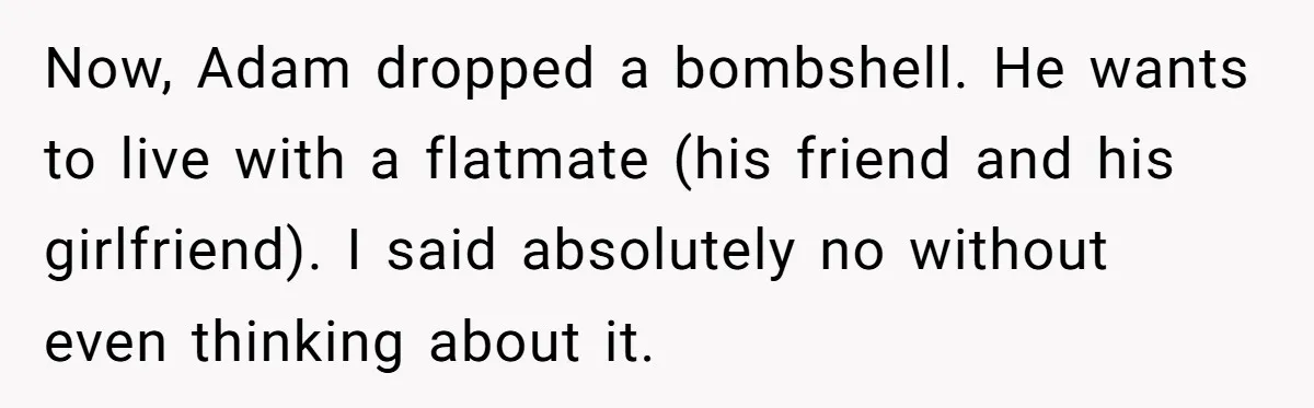 Now, Adam dropped a bombshell. He wants to live with a flatmate (his friend and his girlfriend). I said absolutely no without even thinking about it.