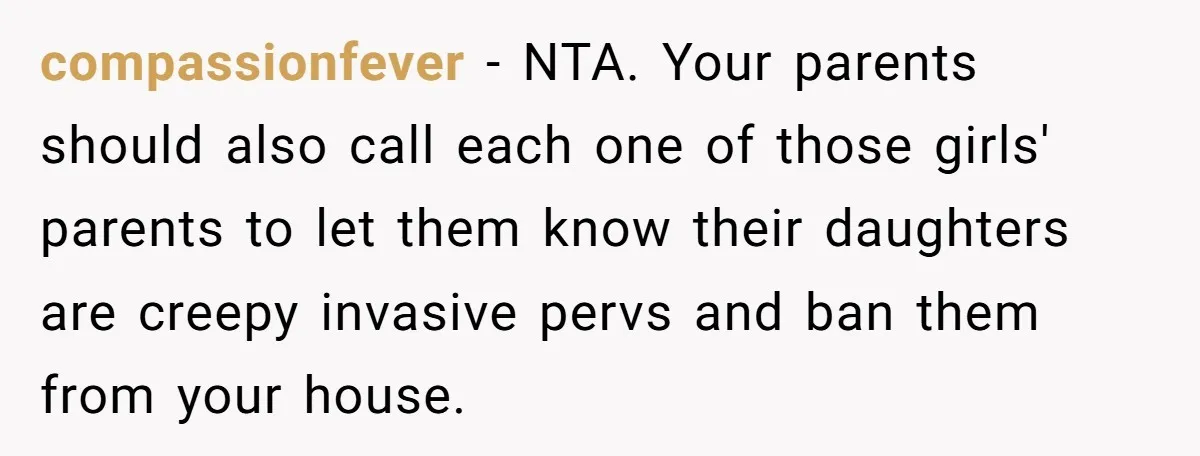 compassionfever - NTA. Your parents should also call each one of those girls' parents to let them know their daughters are creepy invasive pervs and ban them from your house.