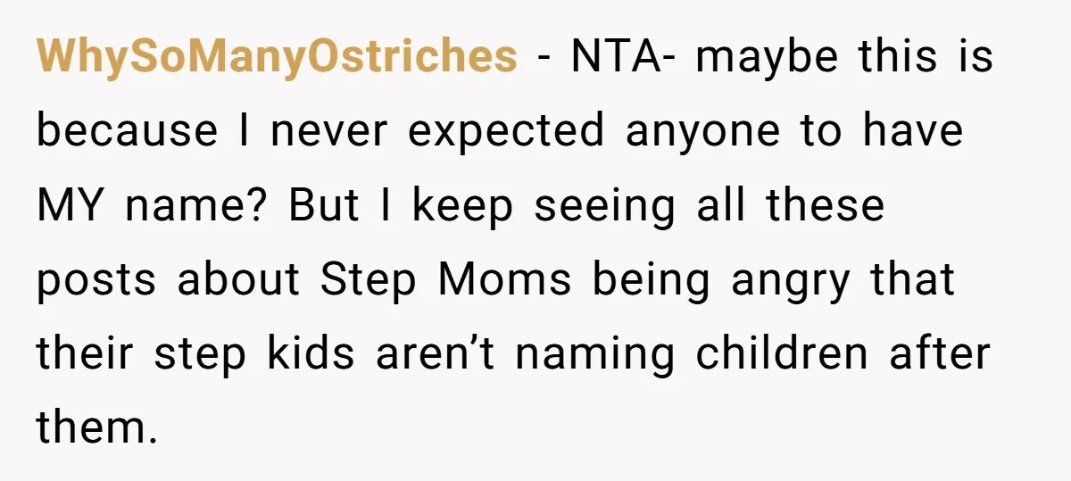 WhySoManyOstriches − NTA- maybe this is because I never expected anyone to have MY name? But I keep seeing all these posts about Step Moms being angry that their step...