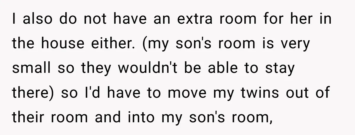 I also do not have an extra room for her in the house either. (my son's room is very small so they wouldn't be able to stay there) so I'd...