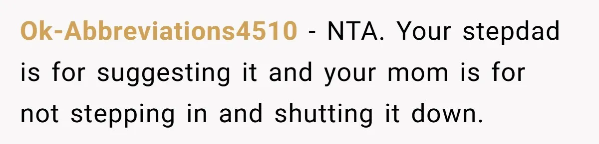 Ok-Abbreviations4510 − NTA. Your stepdad is for suggesting it and your mom is for not stepping in and shutting it down.