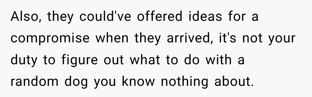 Also, they could've offered ideas for a compromise when they arrived, it's not your duty to figure out what to do with a random dog you know nothing about.
