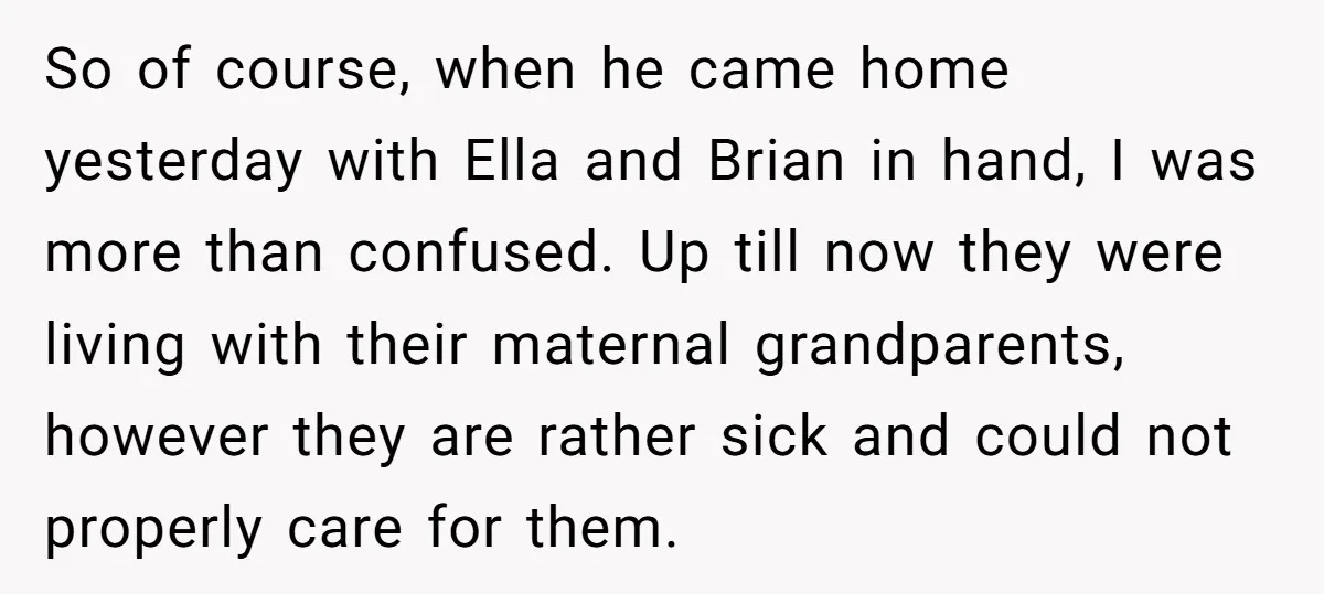 So of course, when he came home yesterday with Ella and Brian in hand, I was more than confused. Up till now they were living with their maternal grandparents, however...