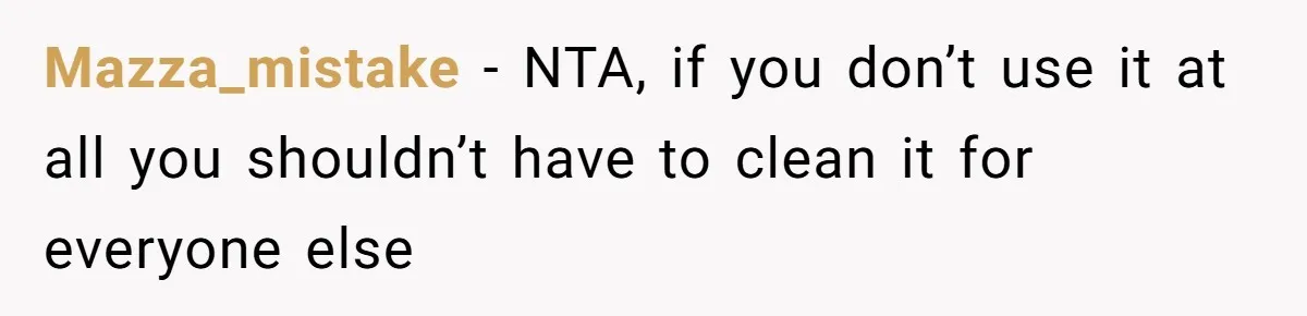 Mazza_mistake − NTA, if you don’t use it at all you shouldn’t have to clean it for everyone else